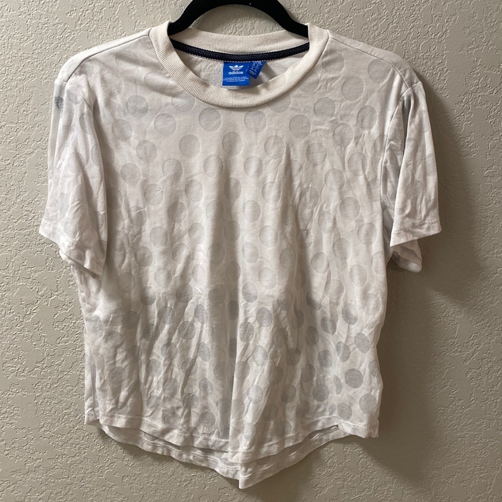 Adidas White Sheer Polka Dot Crop Top with Liner - Size Medium - Picture 3 of 5